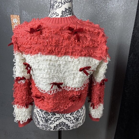 Mighty Fine Women's Size XS Red and White Striped Christmas Sweater w Bows - Picture 9 of 12